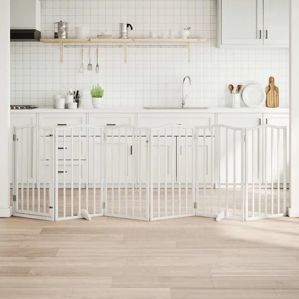 Barrière pour chiens et porte 6 panneaux blanc bois de peuplier