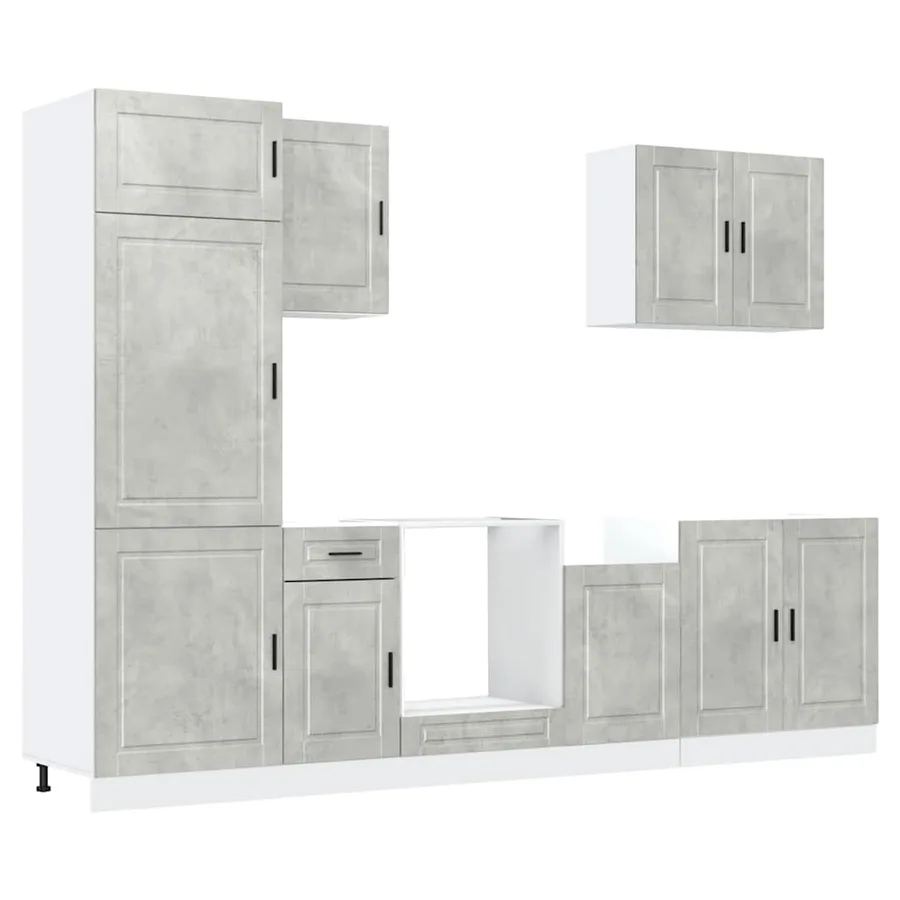 Ensemble de 7 meubles de cuisine "Porto" en bois d'ingénierie gris béton - 2