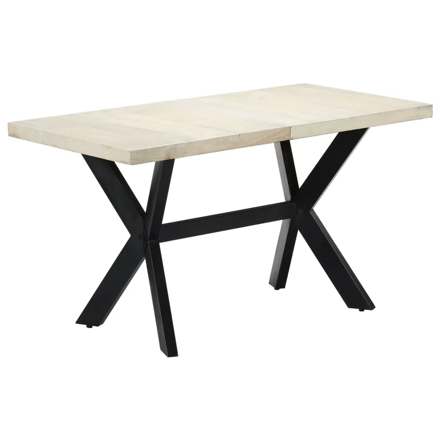 Table à dîner 140 x 70 x 75 cm Bois de manguier massif blanchi - 9