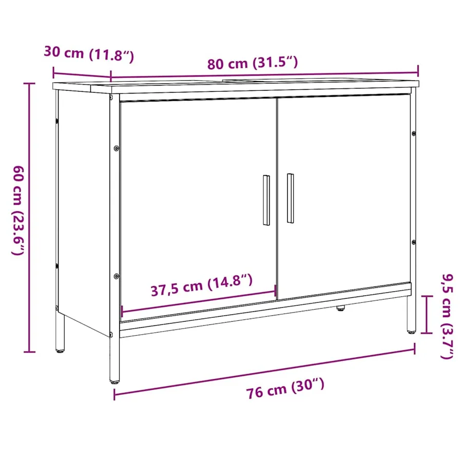 Armoire lavabo vieux bois 80x30x60 cm bois d'ingénierie - 13