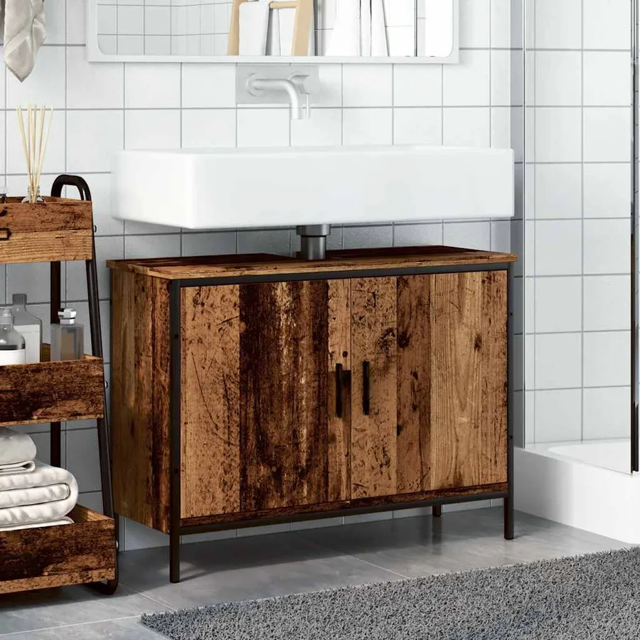 Armoire lavabo vieux bois 80x30x60 cm bois d'ingénierie - 3