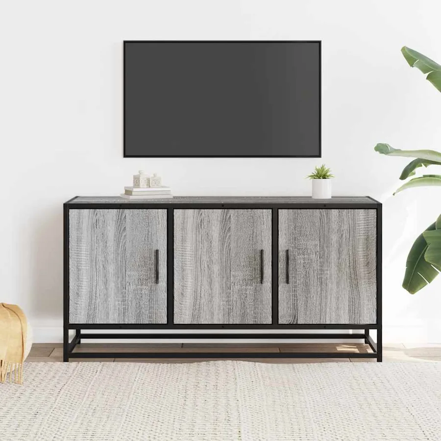 Meuble TV sonoma gris 100x35x50 cm bois d'ingénierie et métal - 3