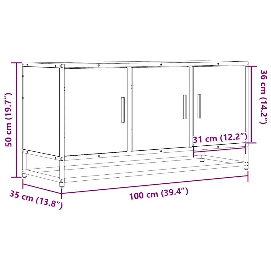 Meuble TV chêne sonoma 100x35x50 cm bois d'ingénierie et métal - 10