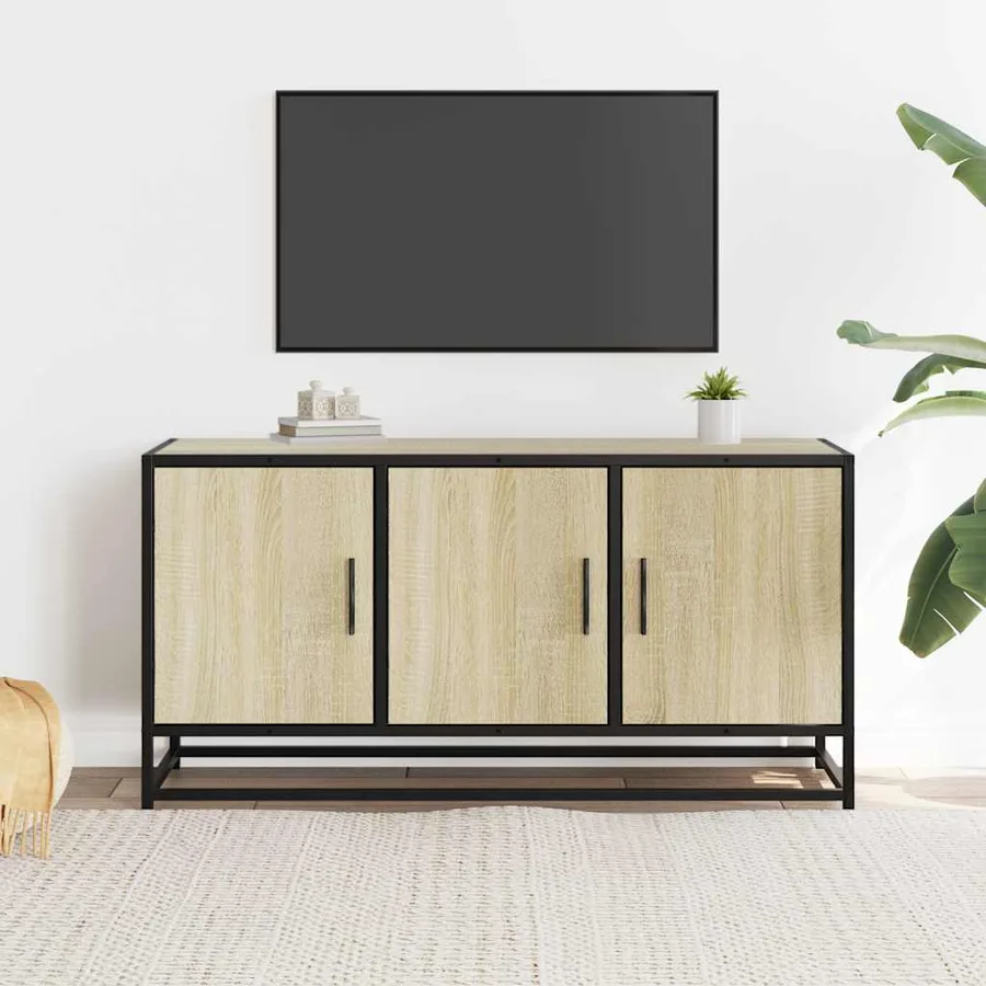 Meuble TV chêne sonoma 100x35x50 cm bois d'ingénierie et métal - 3