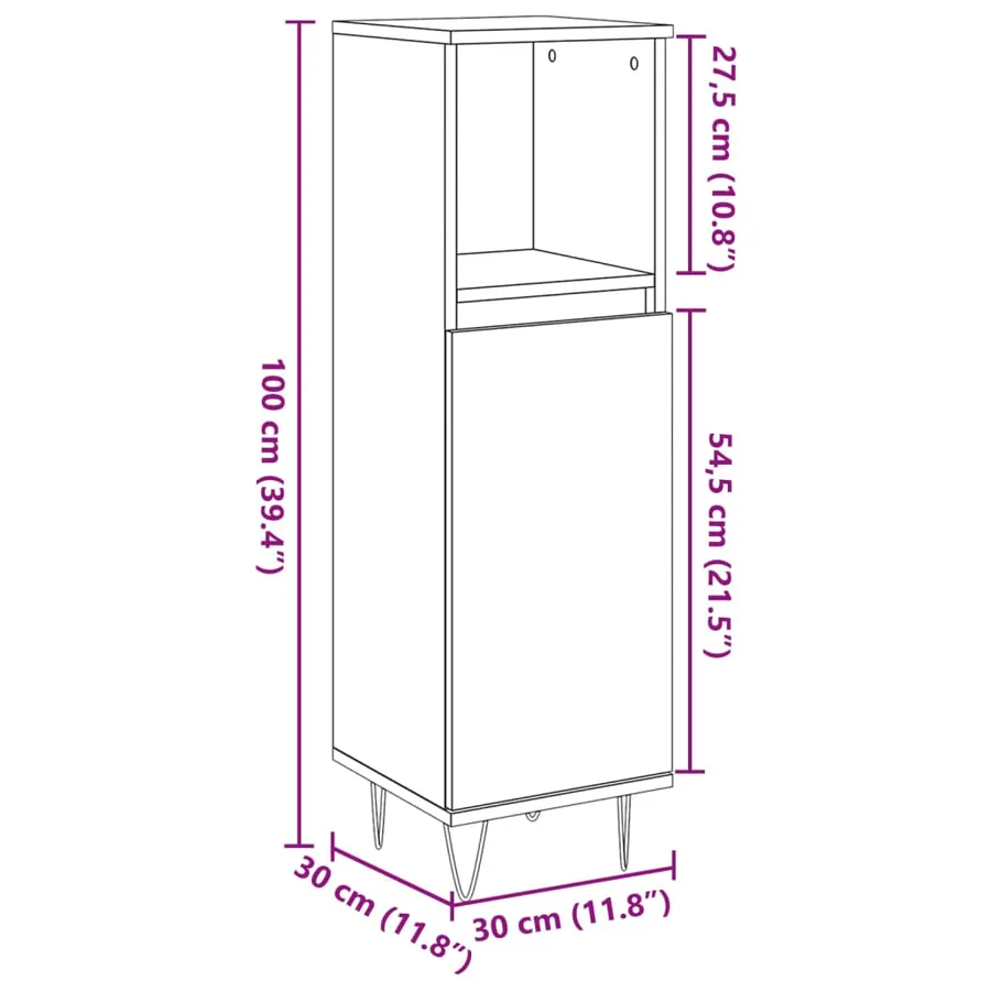 Armoire de salle de bain gris béton 30x30x100 cm - 10