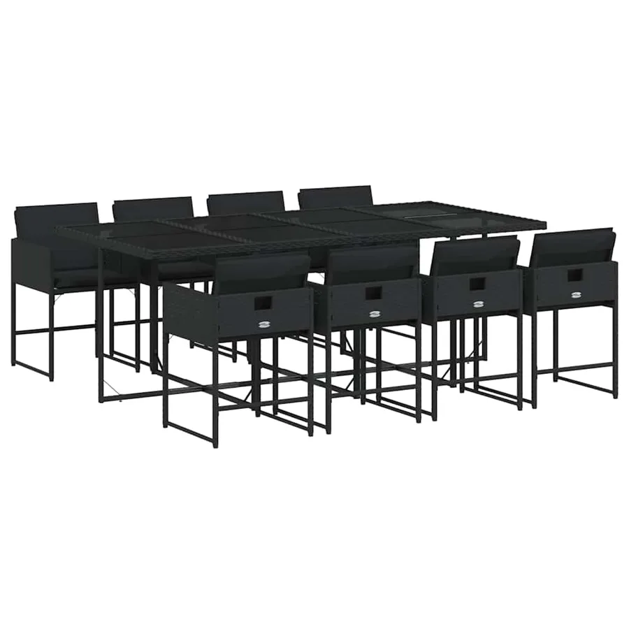 Ensemble à manger de jardin 9pcs coussins noir résine tressée - 2