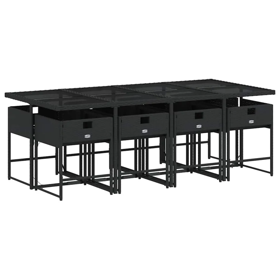 Ensemble à manger de jardin 9pcs coussins noir résine tressée - 3