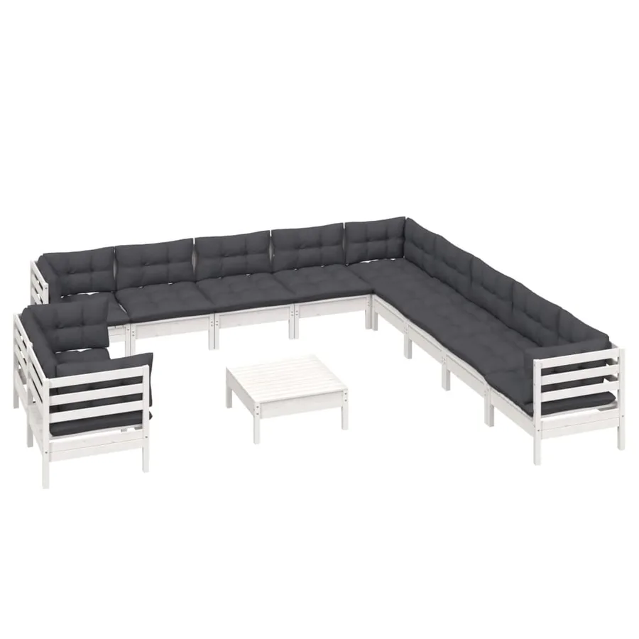 Salon de jardin 12 pcs avec coussins blanc bois de pin solide - 3