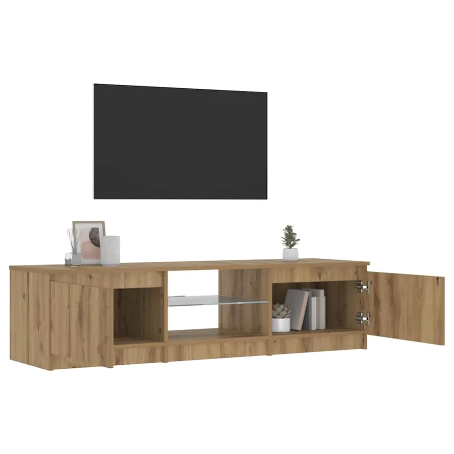 Meuble TV avec lumières LED chêne artisanal bois d'ingénierie - 5