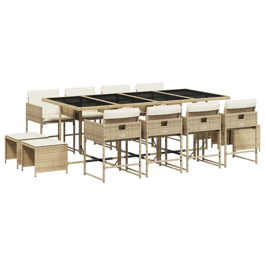 Ensemble à manger de jardin et coussins 13 pcs beige - 2