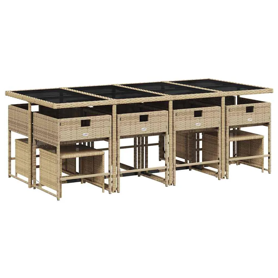 Ensemble à manger de jardin et coussins 13 pcs beige - 3