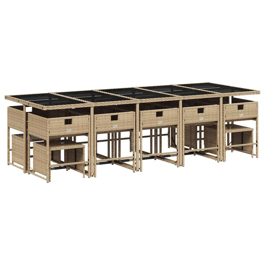 Ensemble à manger de jardin et coussins 15 pcs beige - 3