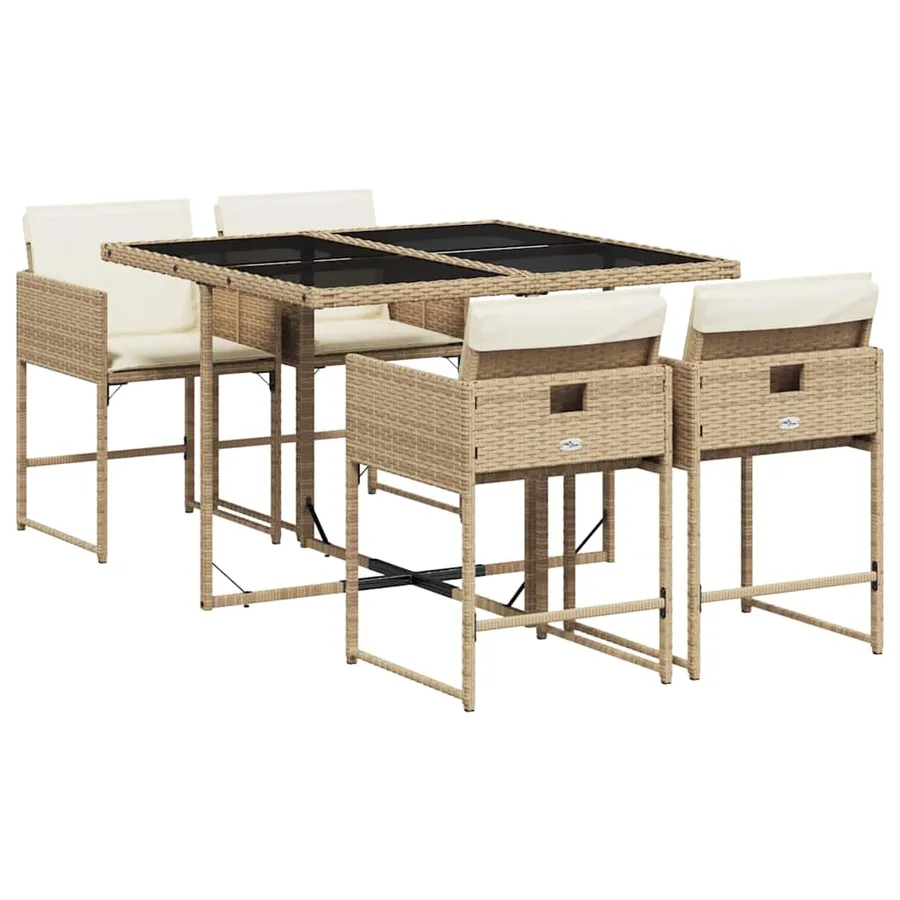 Ensemble à manger de jardin avec coussins 5pcs Beige poly rotin - 2