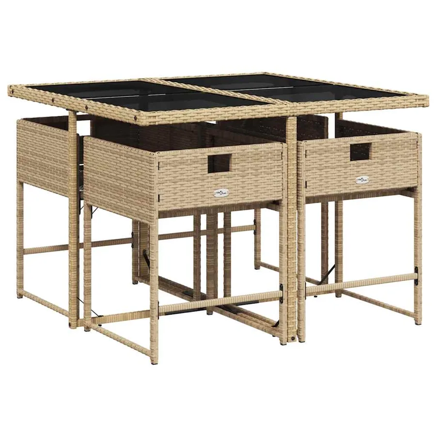 Ensemble à manger de jardin avec coussins 5pcs Beige poly rotin - 3