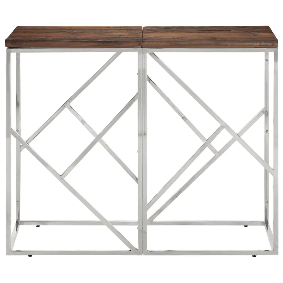 Table console argenté acier inoxydable et bois de mélèze massif - 2