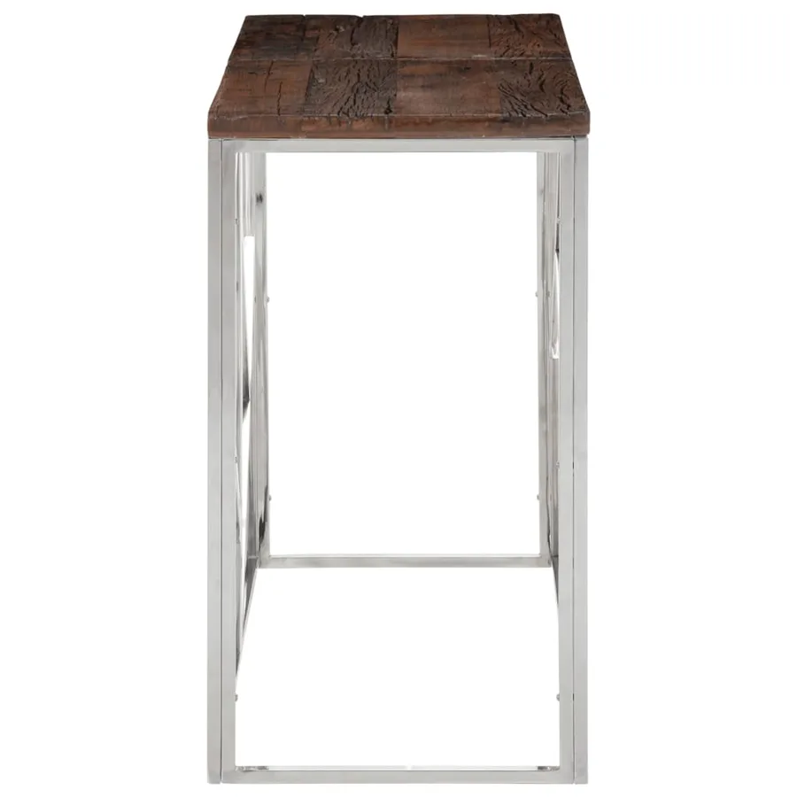 Table console argenté acier inoxydable et bois de mélèze massif - 3