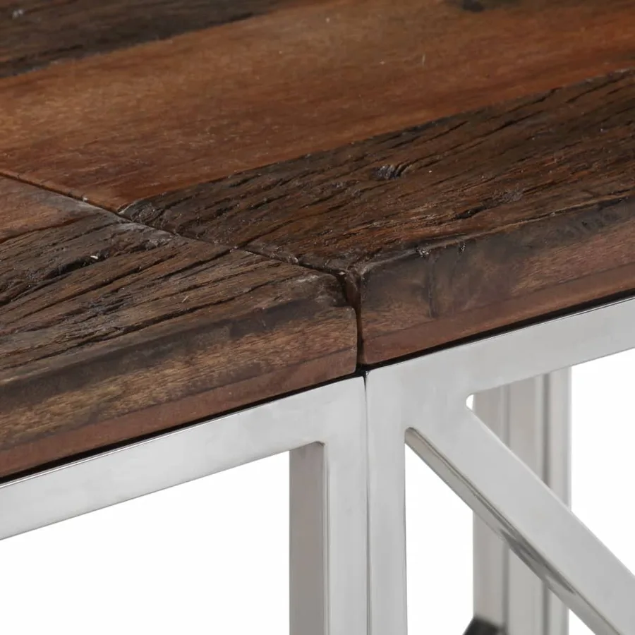 Table console argenté acier inoxydable et bois de mélèze massif - 5