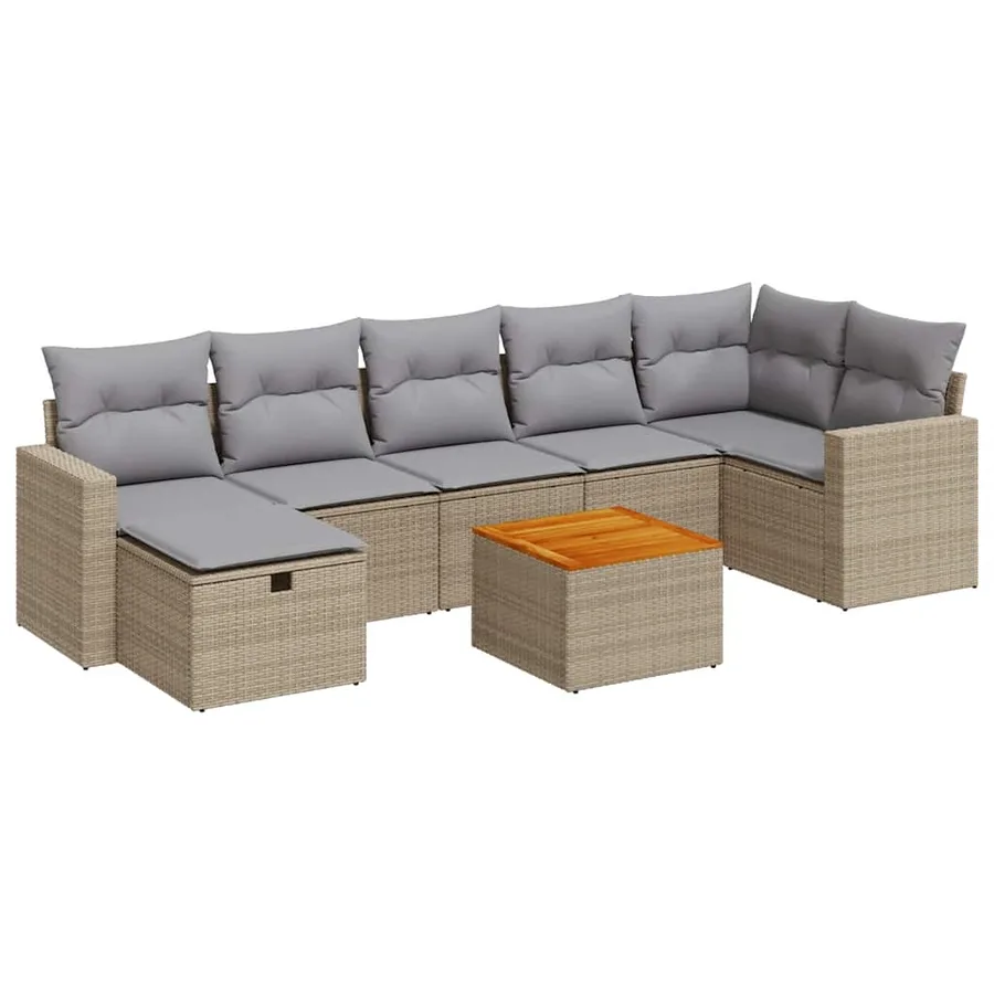 Salon de jardin avec coussins 8 pcs beige résine tressée - 2