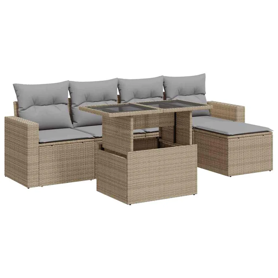 Salon de jardin avec coussins 6 pcs beige résine tressée - 2