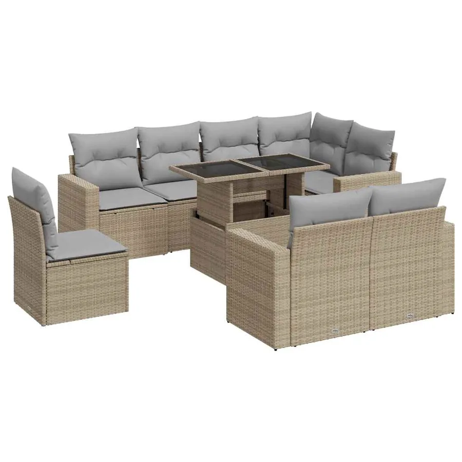 Salon de jardin avec coussins 9 pcs beige résine tressée - 2