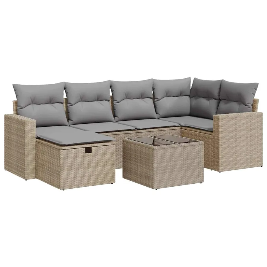 Salon de jardin avec coussins 7 pcs beige résine tressée - 2