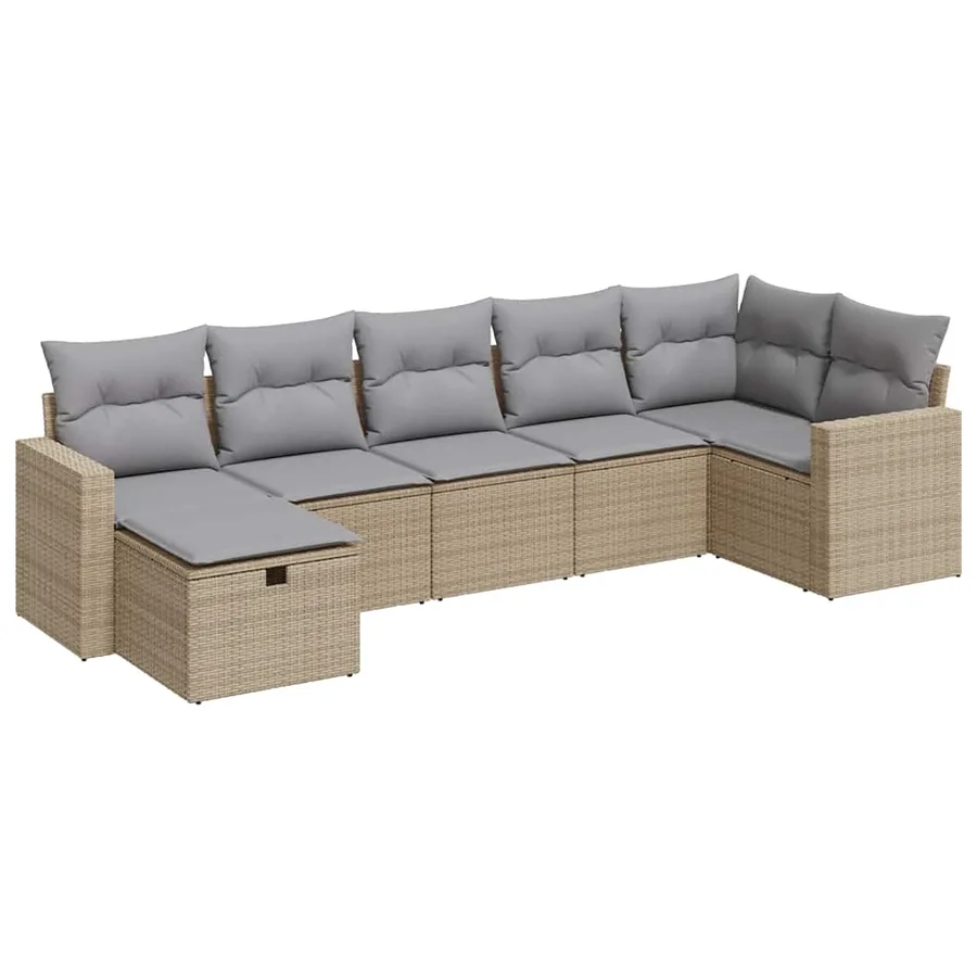 Salon de jardin avec coussins 7 pcs beige résine tressée - 2