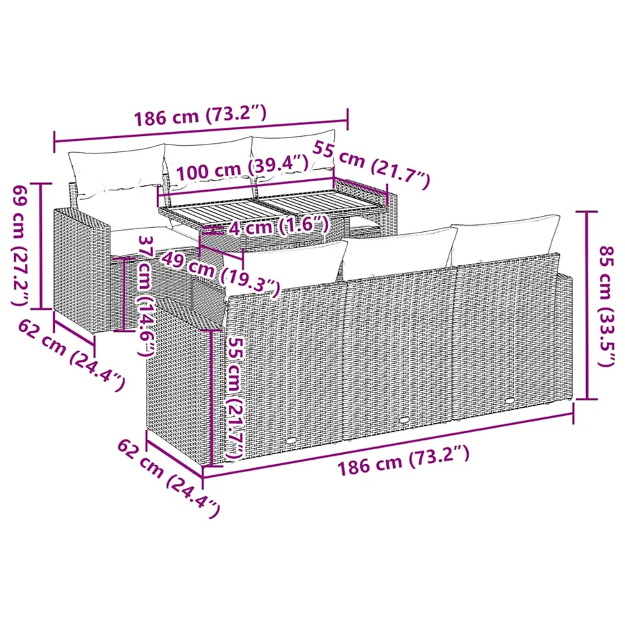 Salon de jardin avec coussins 7 pcs gris résine tressée - 11