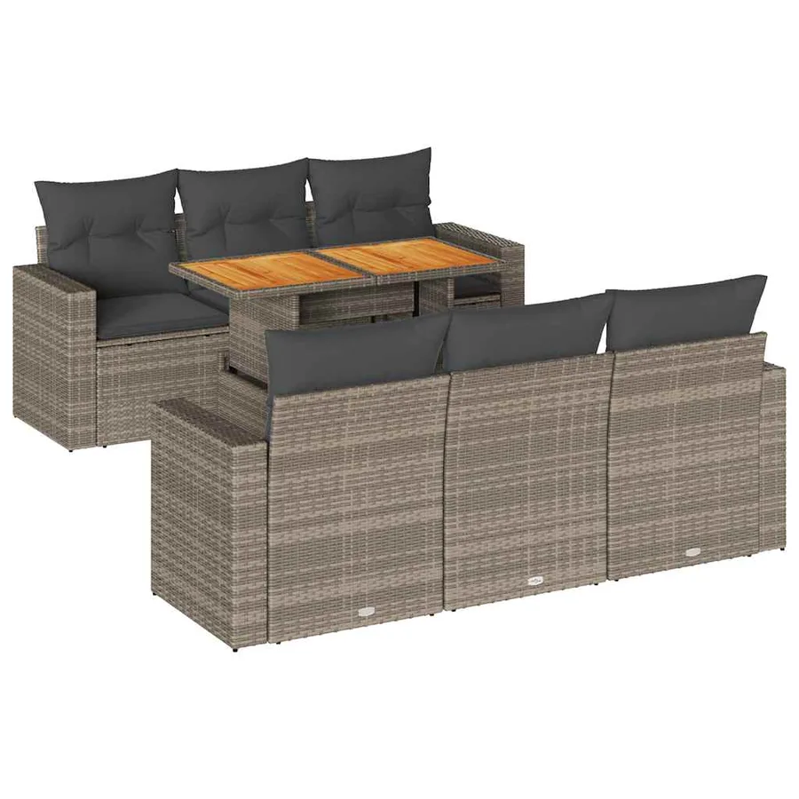 Salon de jardin avec coussins 7 pcs gris résine tressée - 2