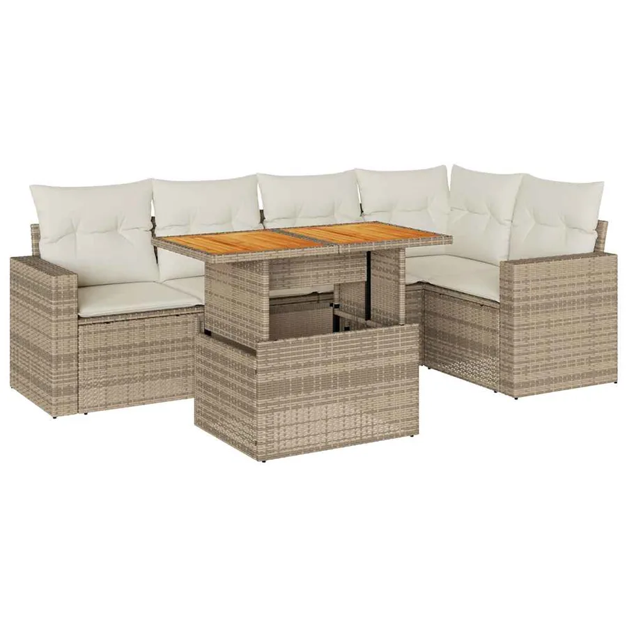 Salon de jardin avec coussins 6 pcs beige résine tressée - 2