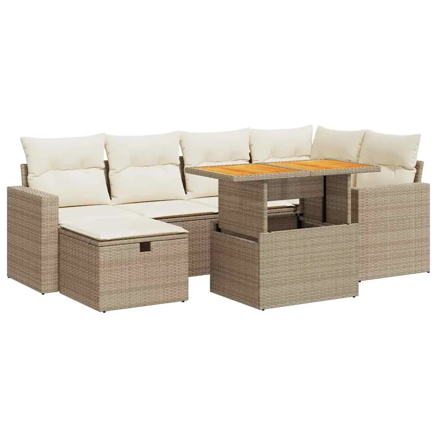 Salon de jardin avec coussins 8 pcs beige résine tressée acacia - 2