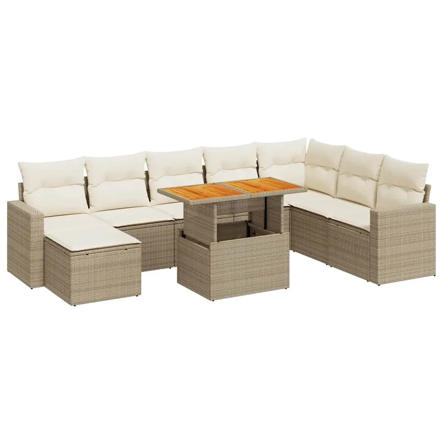 Salon de jardin avec coussins 9 pcs beige résine tressée - 2