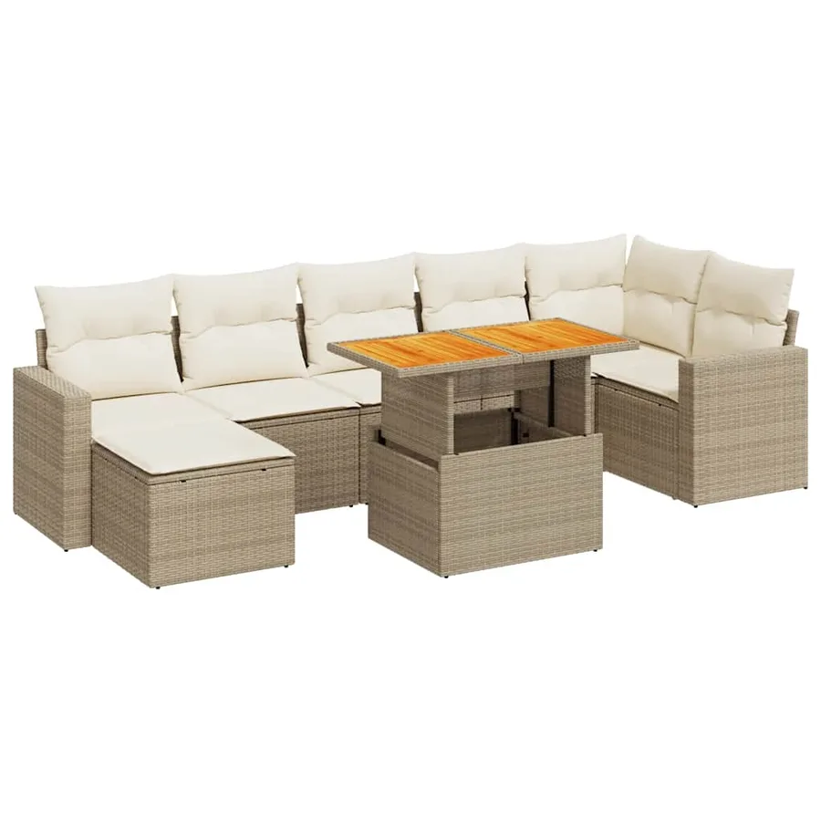 Salon de jardin avec coussins 8 pcs beige résine tressée - 2