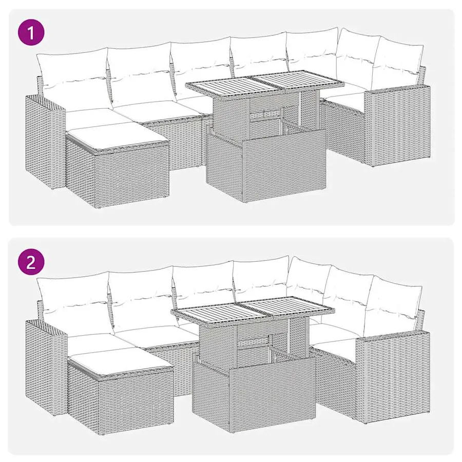 Salon de jardin avec coussins 8 pcs beige résine tressée - 8