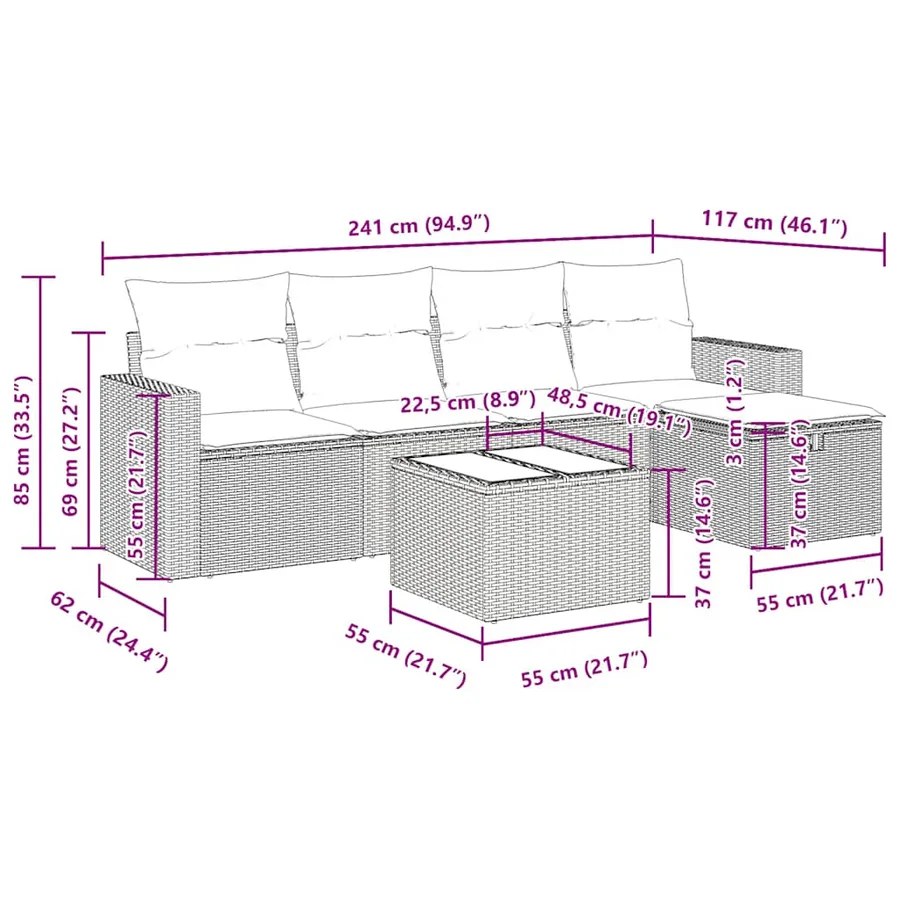 Salon de jardin avec coussins 6 pcs beige résine tressée - 13