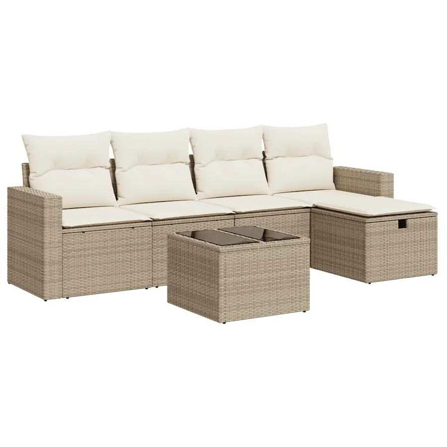 Salon de jardin avec coussins 6 pcs beige résine tressée - 2