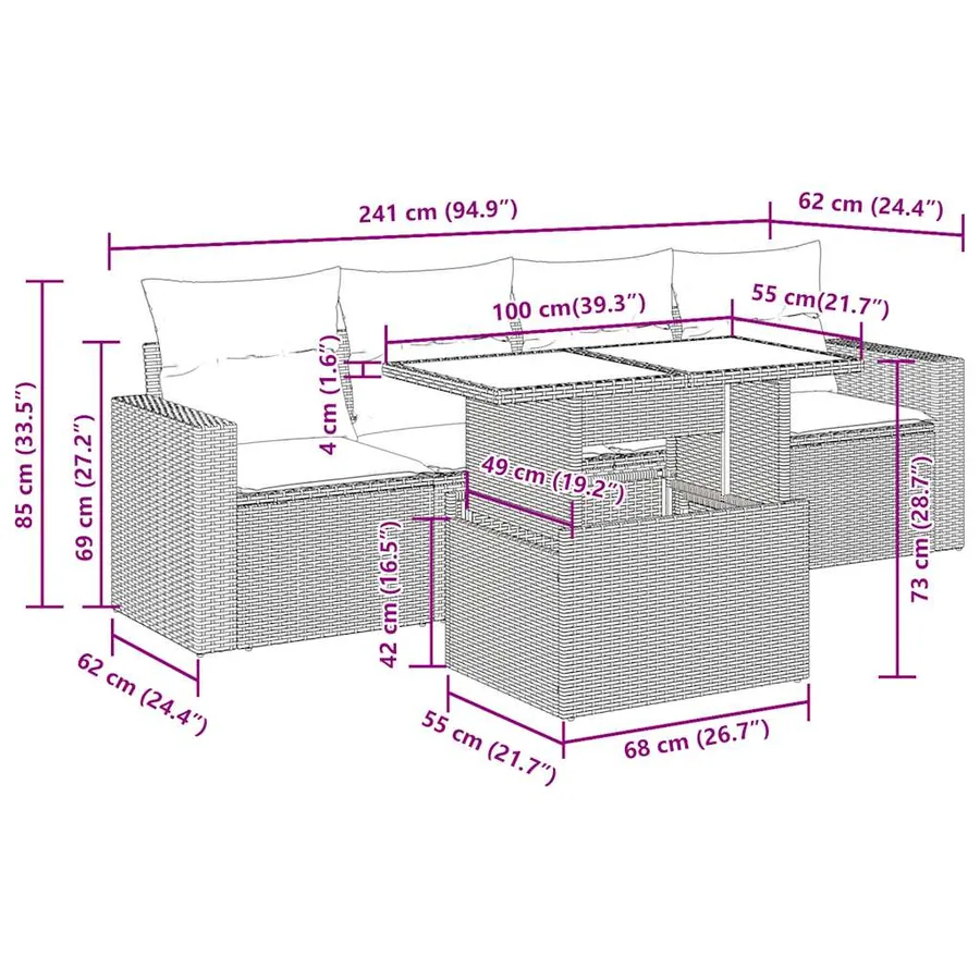 Salon de jardin avec coussins 5 pcs beige résine tressée - 11