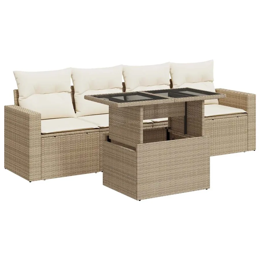 Salon de jardin avec coussins 5 pcs beige résine tressée - 2