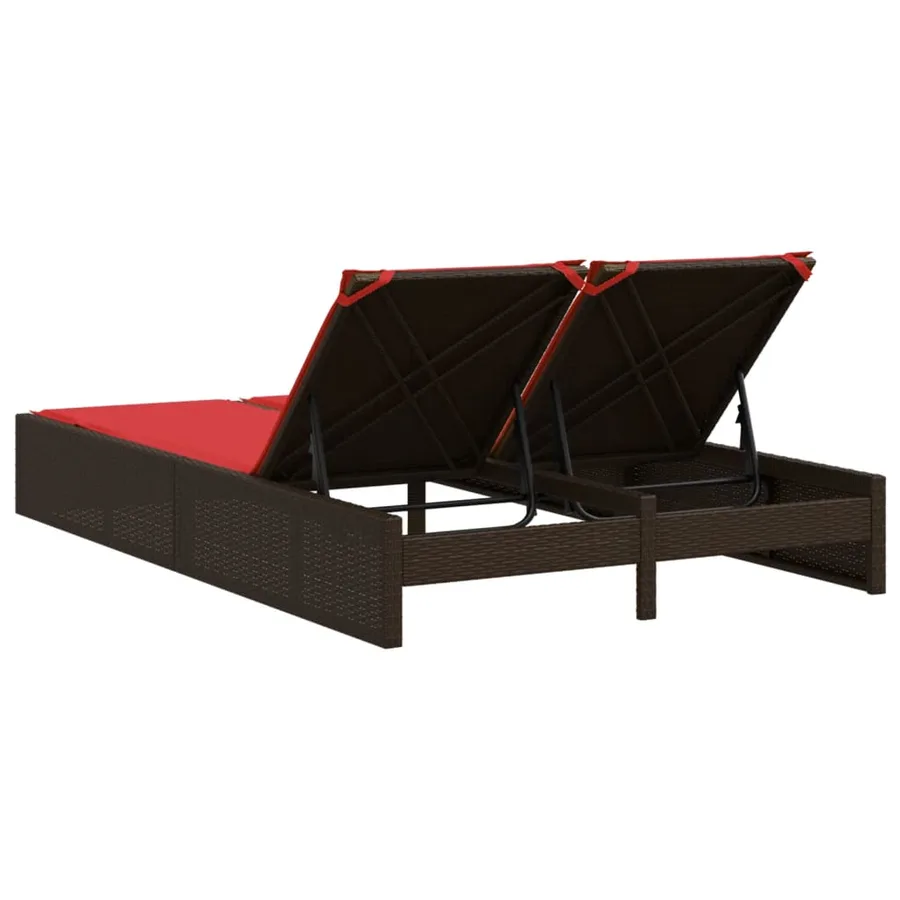 Chaise longue double avec coussins marron résine tressée - 5