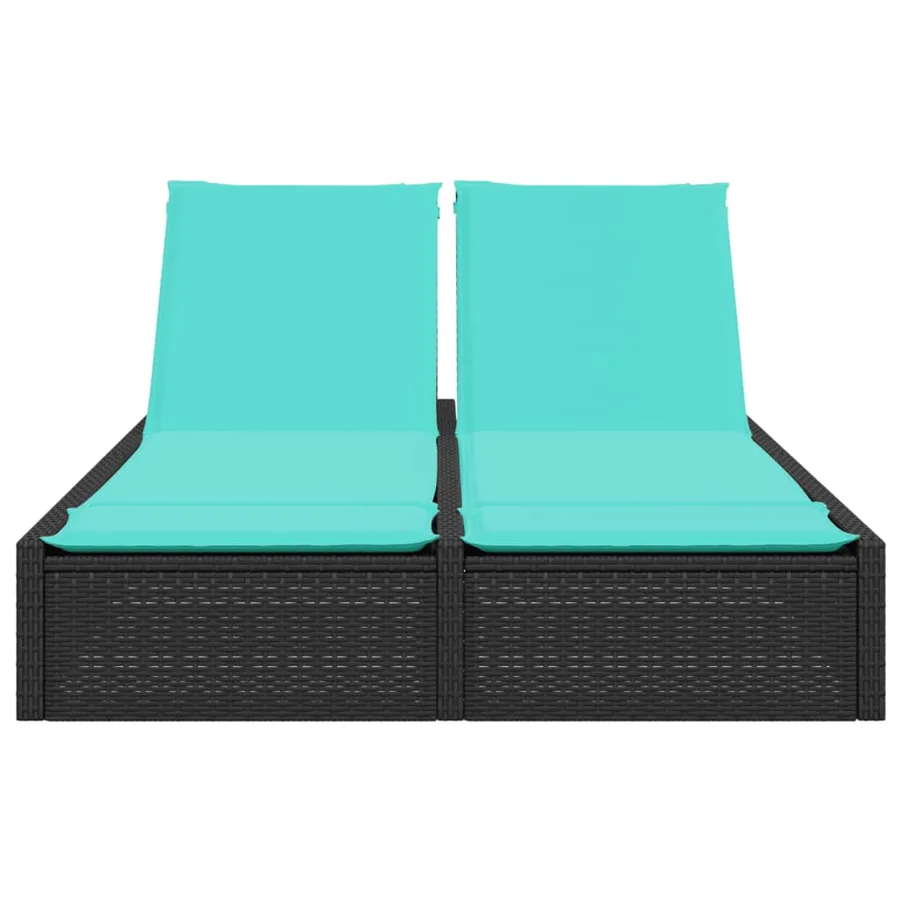 Chaise longue double avec coussins en polyrotin noir - 3