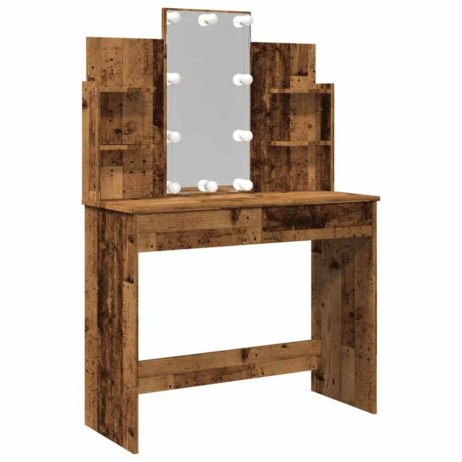 Coiffeuse avec lumières LED vieux bois 96x40x142 cm - 2