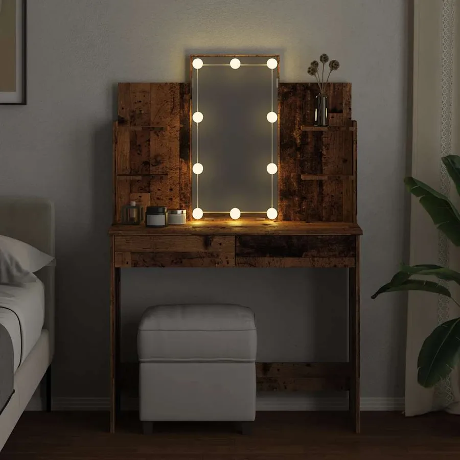 Coiffeuse avec lumières LED vieux bois 96x40x142 cm - 4