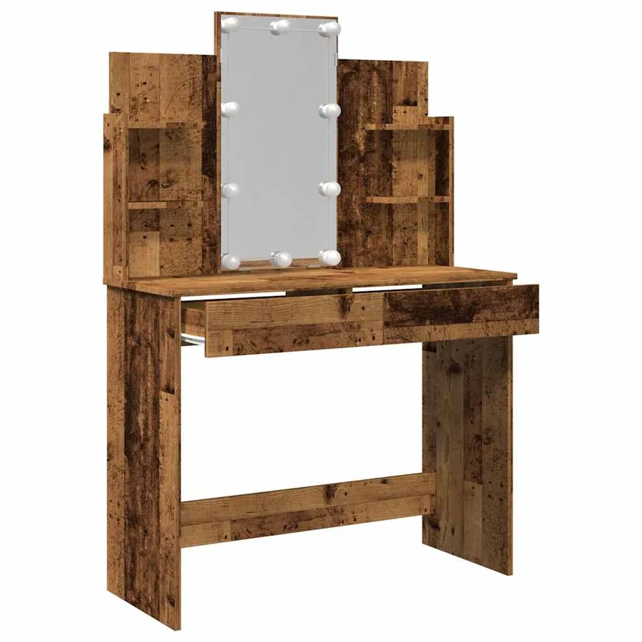 Coiffeuse avec lumières LED vieux bois 96x40x142 cm - 6