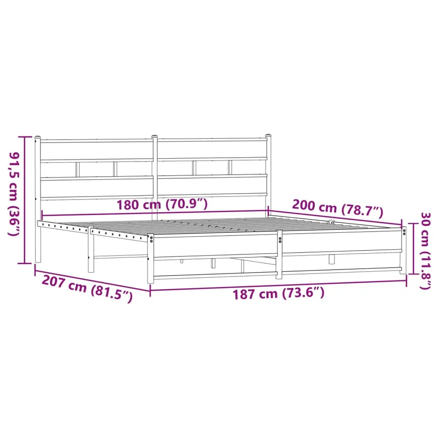 Cadre de lit en métal sans matelas chêne marron 180x200 cm - 9