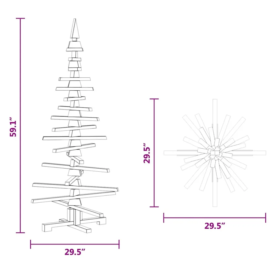Sapin de Noël en bois pour décoration 150 cm Bois de pin massif - 14