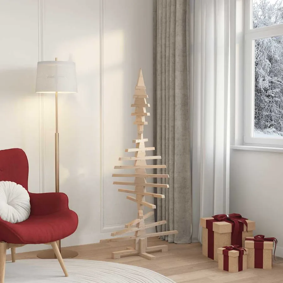 Sapin de Noël en bois pour décoration 150 cm Bois de pin massif - 3
