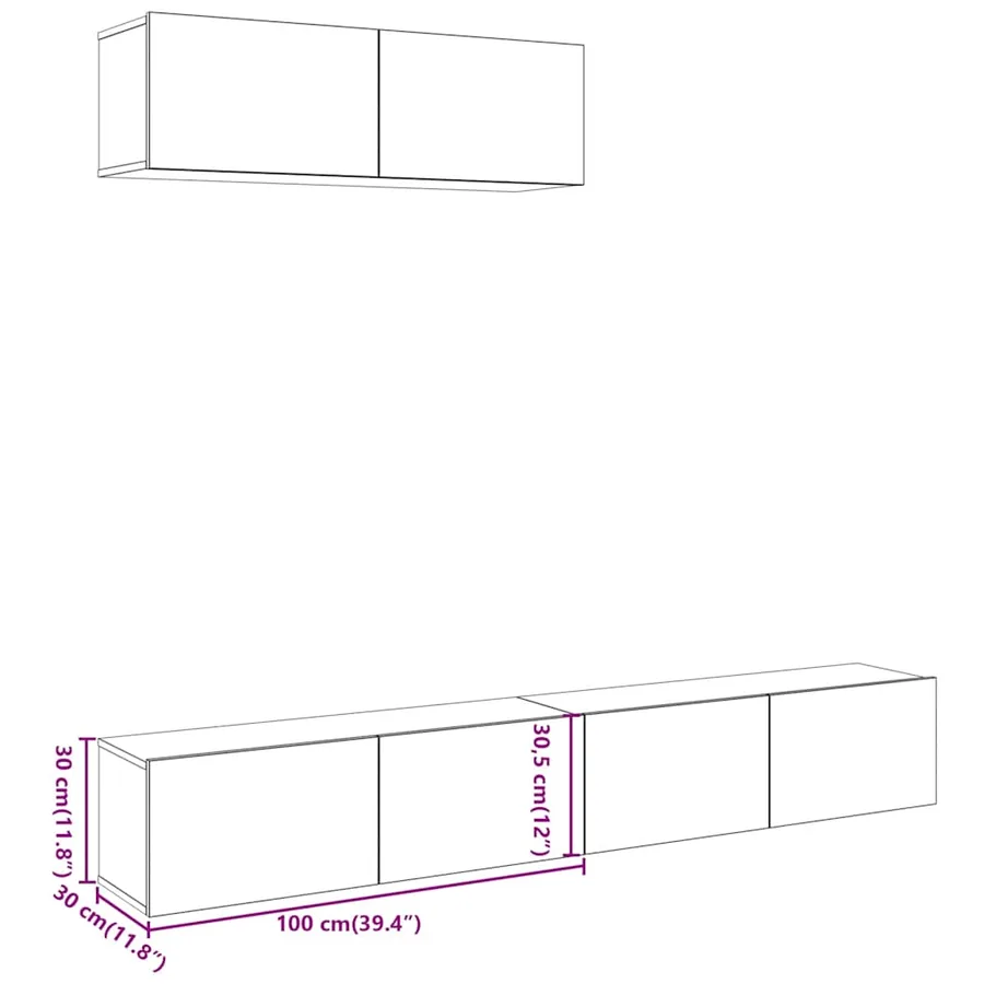 Meubles TV muraux 3 pcs vieux bois 100x30x30 cm bois ingénierie - 7