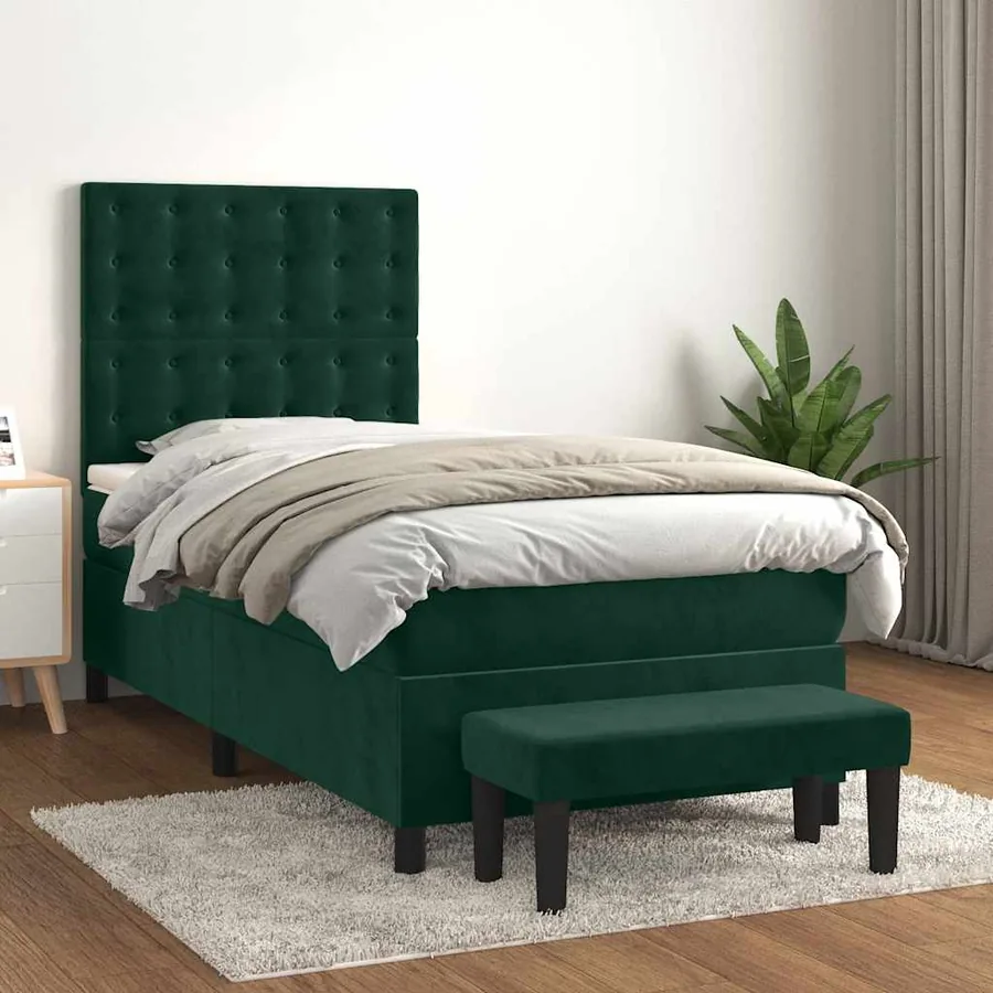 Sommier à lattes de lit avec matelas Vert foncé 90x190 cm
