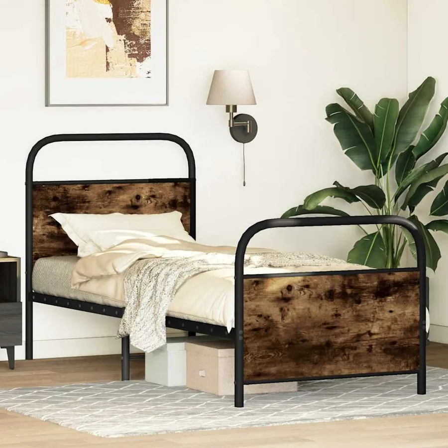 Cadre de lit sans matelas chêne fumé 75x190cm bois d'ingénierie - 4