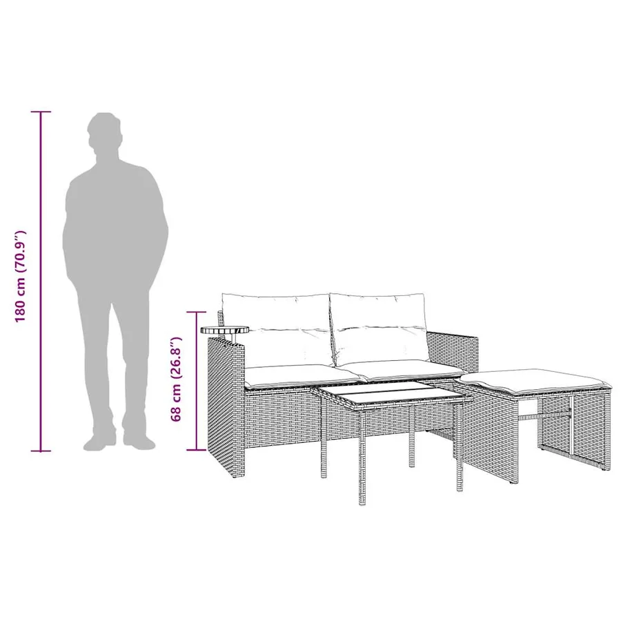 Ensemble de canapé de jardin 3 pcs avec coussins marron résine tressée - 13
