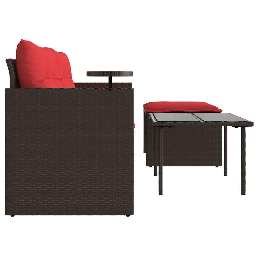 Ensemble de canapé de jardin 3 pcs avec coussins marron résine tressée - 6